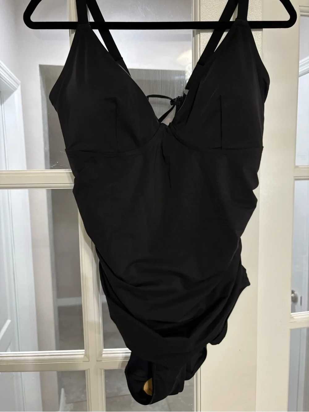 NEW Shapellx Black Ruched Lace-Up Back Shaping Swimsuit NWOT Size: XL